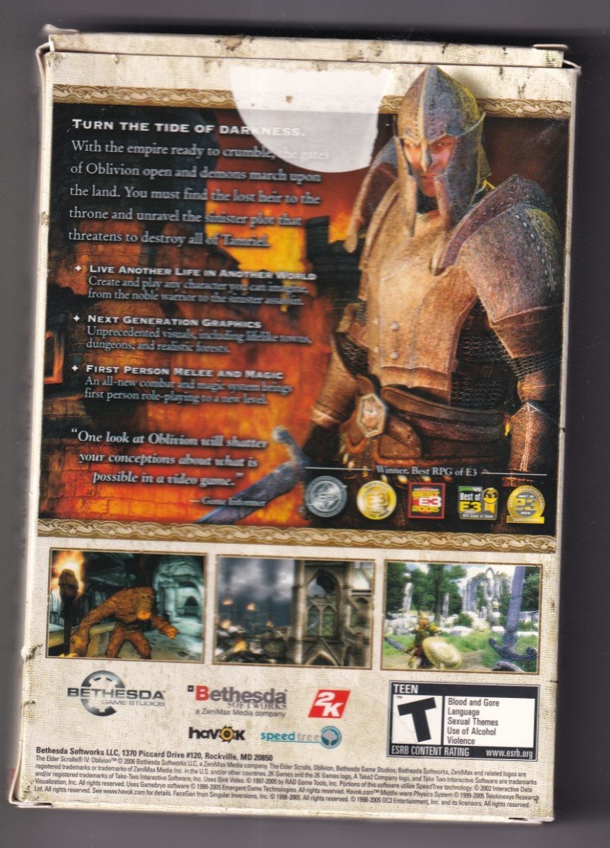 OBLIVION PC COMPUTER GAME BOX DISC MANUAL MAP ELDER’S SCROLLS 4 BETHESDA (2006)