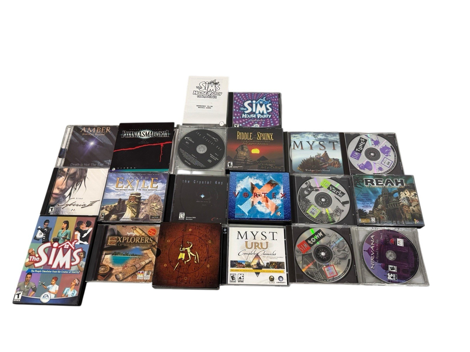 Huge Lot Of 18 Y2K Early 2000’s PC Computer Games MYST Sims Reah Vortex Exile
