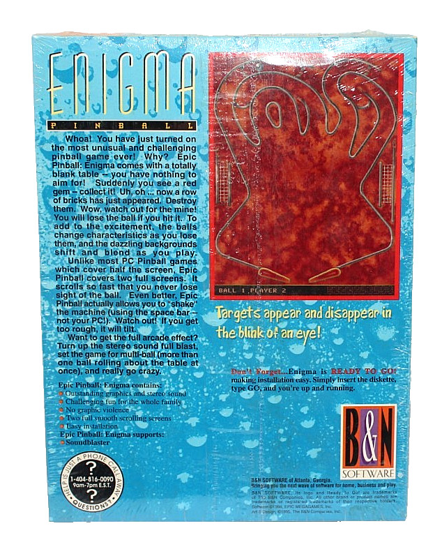 1995 Enigma Pinball B&N Software DOS PC Game PC Version New Old Stock