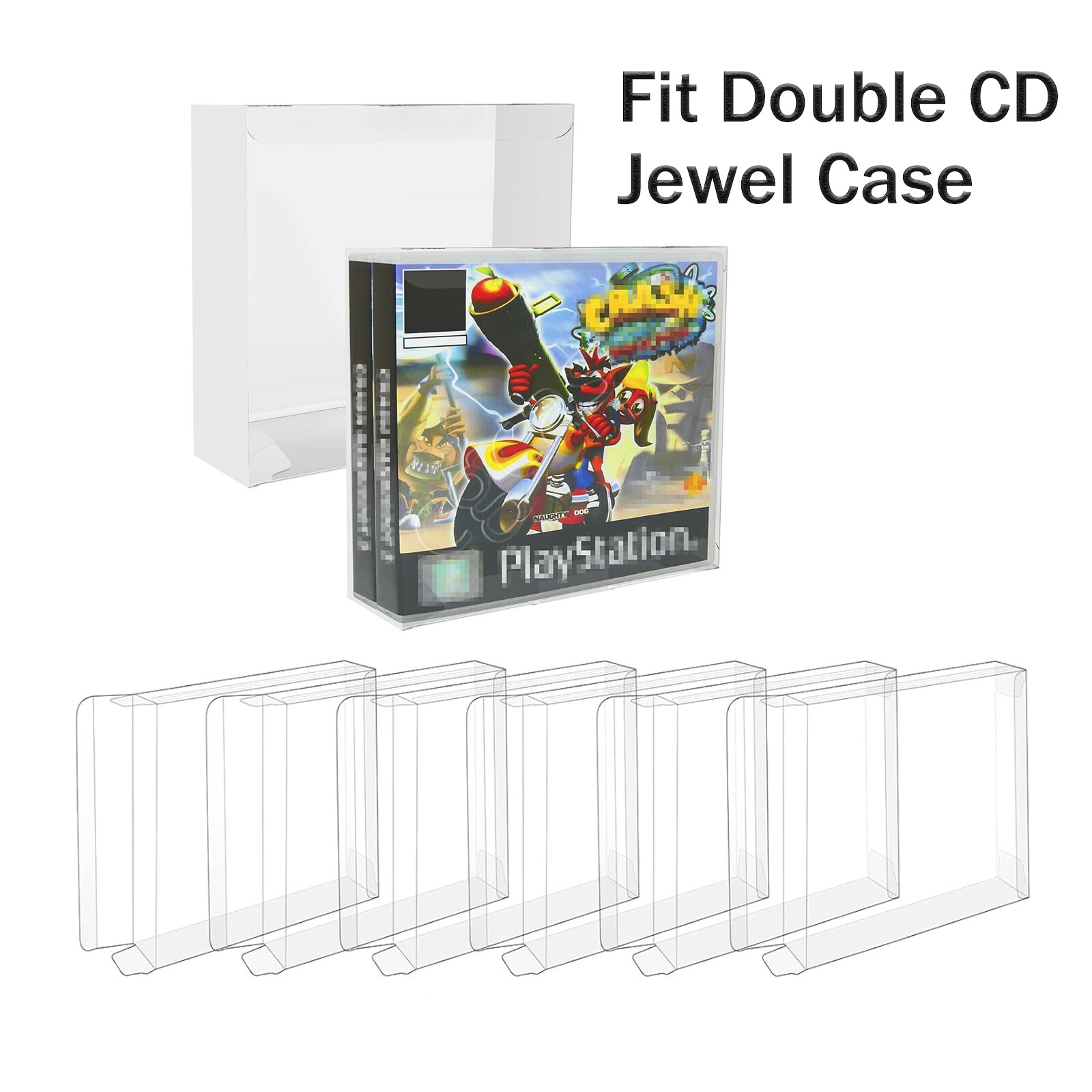 5x Double Video Game Plastic Protectors Cases Display For Sony PlayStation 1 PS1