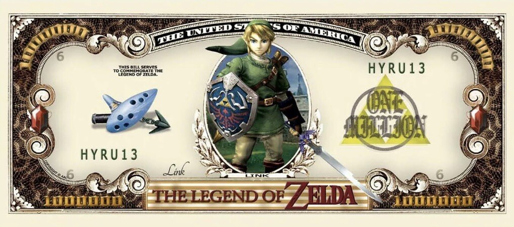 Pack of 5 Legend of Zelda 1 Million Dollar Bills Collectible Novelty Money