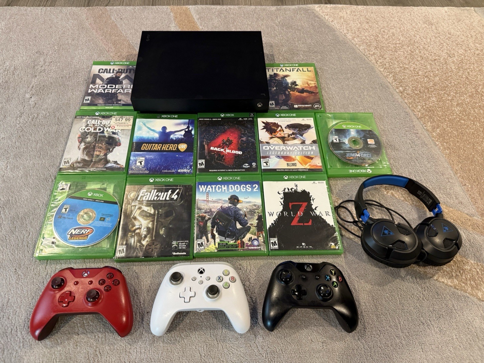 Xbox One X 1TB Console Bundle 3 Controllers 11 Games Turtle Beach Headset