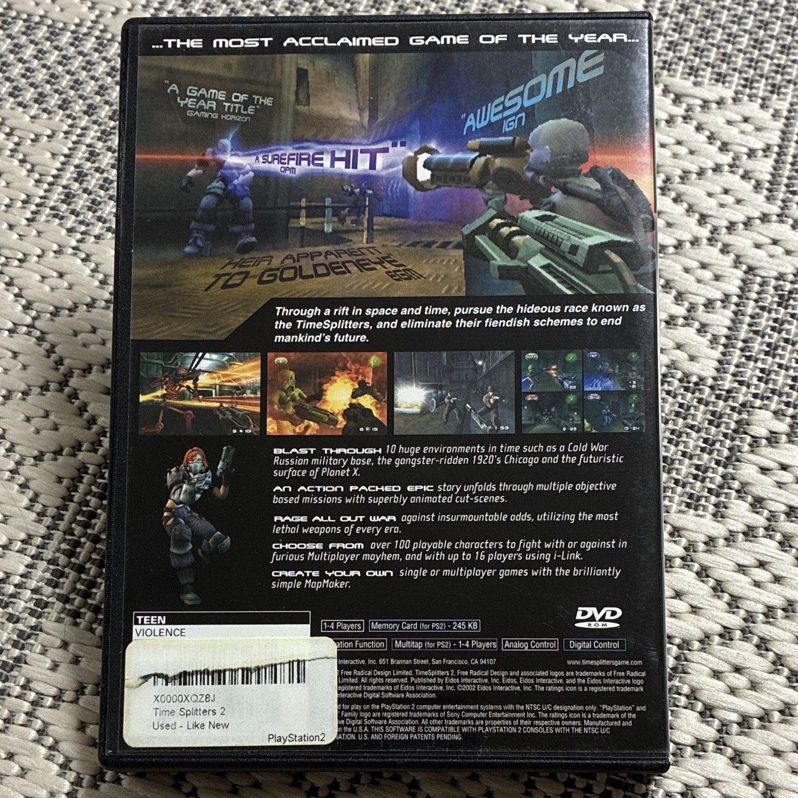 Eidos TimeSplitters 2 Manual Included PS2 NTSC-U/C T-Teen 2002 Multiplayer