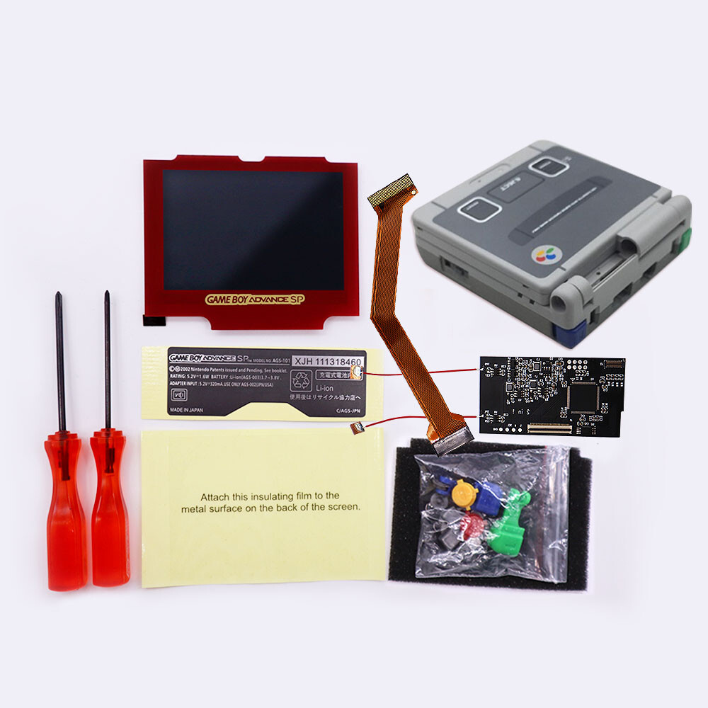 8 Colors Mode IPS Backlight LCD Mod w/Multi color Shells FOR GBA SP -Red Lens