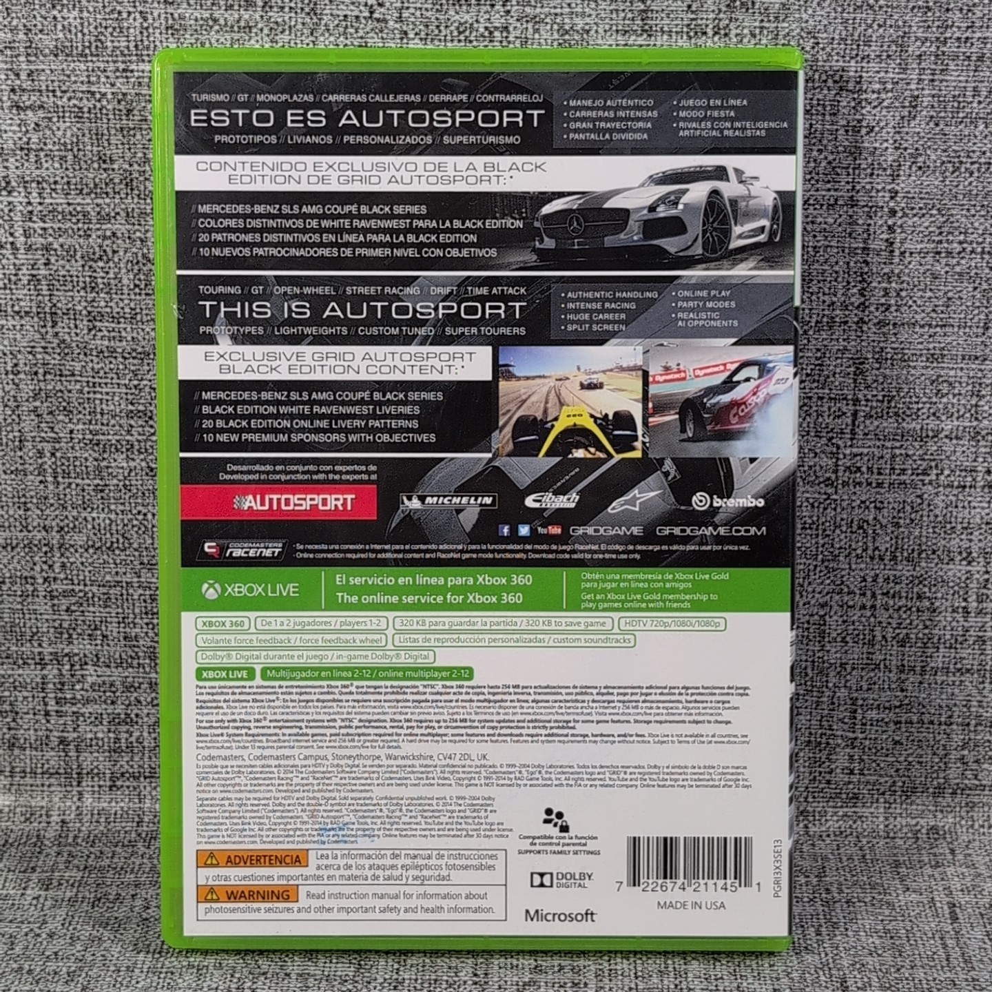 Grid Autosport: Limited Black Edition (Microsoft Xbox 360, 2014) – CIB W/ Manual