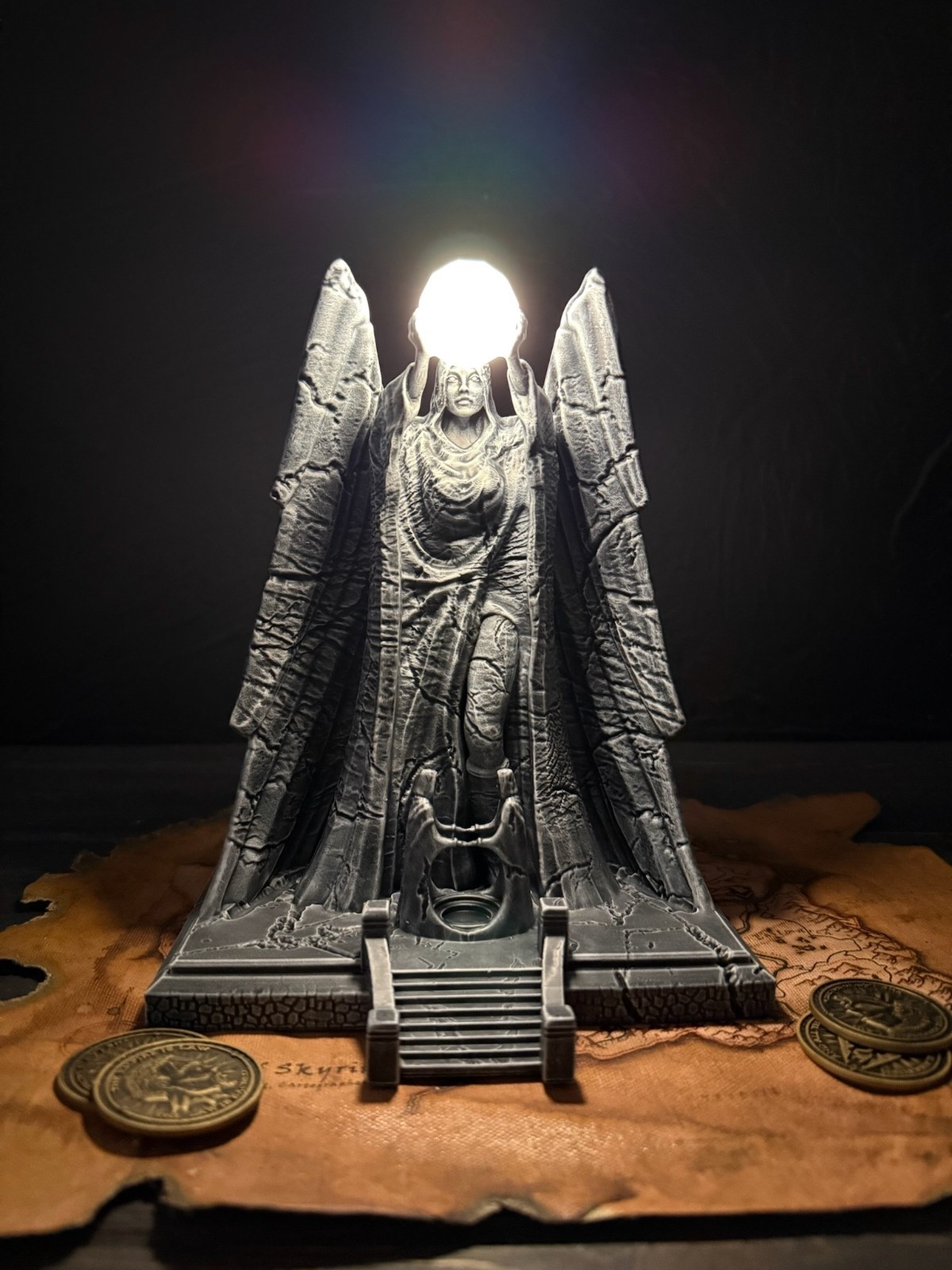 Statue of Meridia, LED Beacon of Dawn, Skyrim Inspired Glowing Figurine