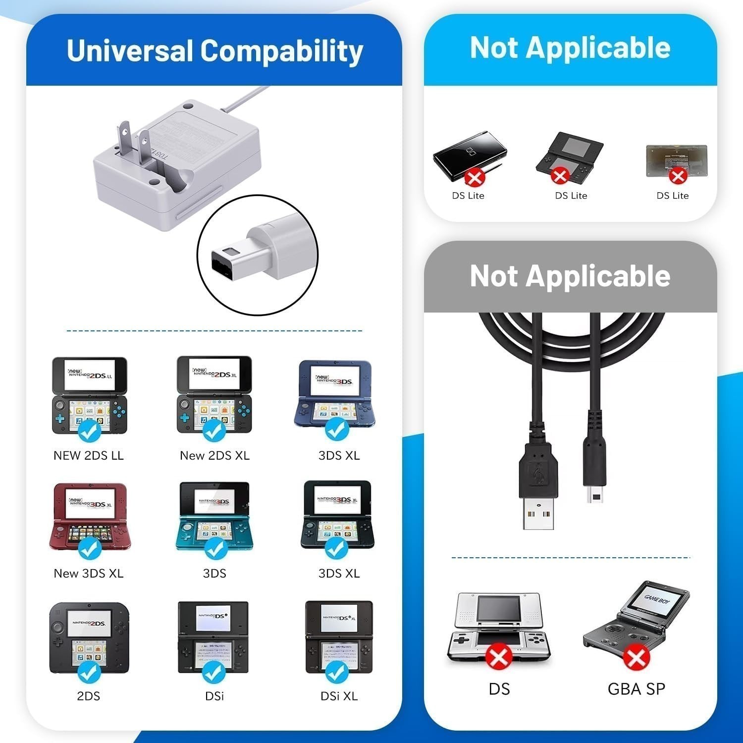 US Home Wall Charger Cable Power Plug For Nintendo DSi/DSi LL/XL/2DS/3DS/3DS XL