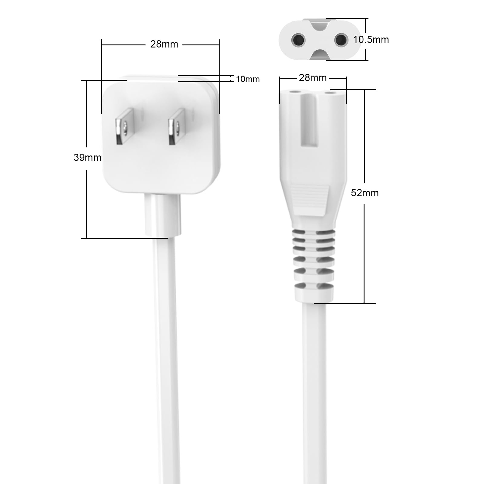 5ft Flat Extension Power Cord Replacement A-flat power cord, White