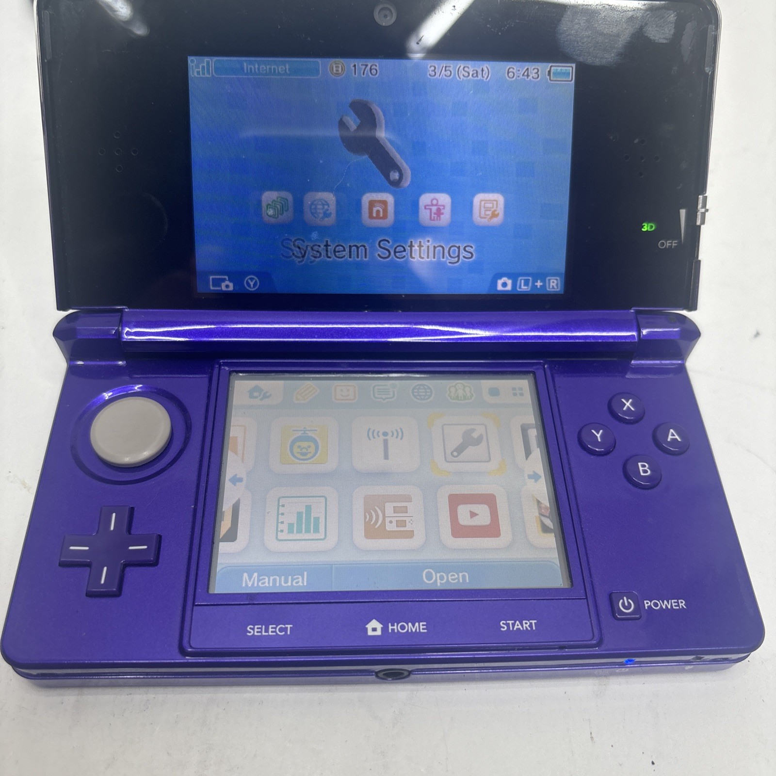 USA Version Nintendo Tested Midnight Purple W/ 2Gb SD Card & Charger No Stylus