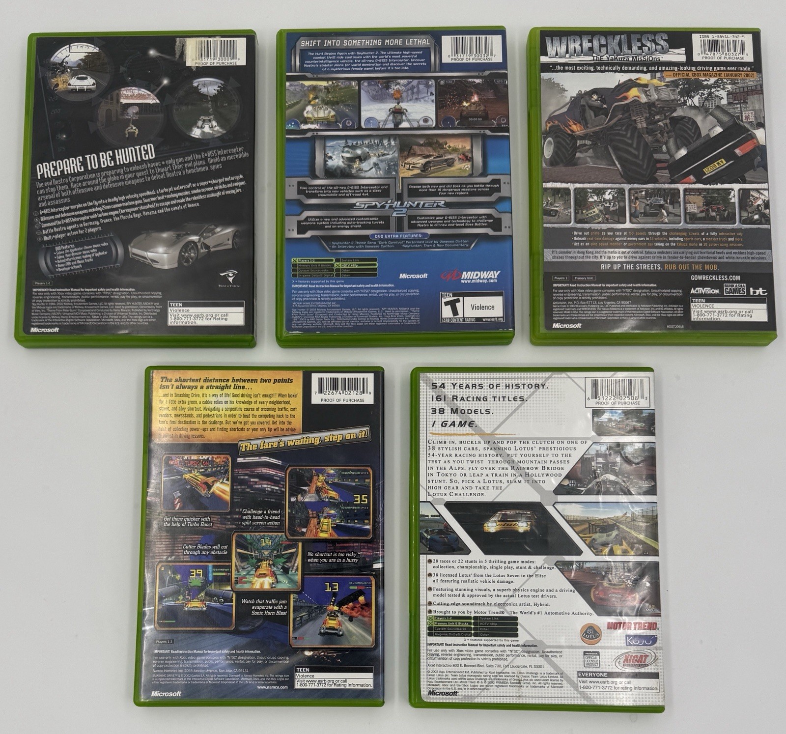 Xbox Car Racing Lot SpyHunter 1 + 2, Wreckless YaKuza, Smashing Drive & Lotus