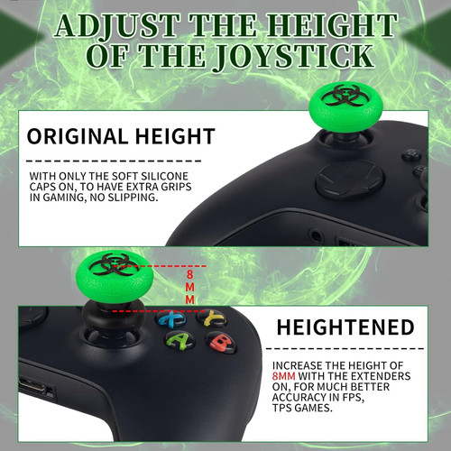 FPS Thumbstick Extender & 3D Texture Rubber Silicone Grip Cover 2 bio green