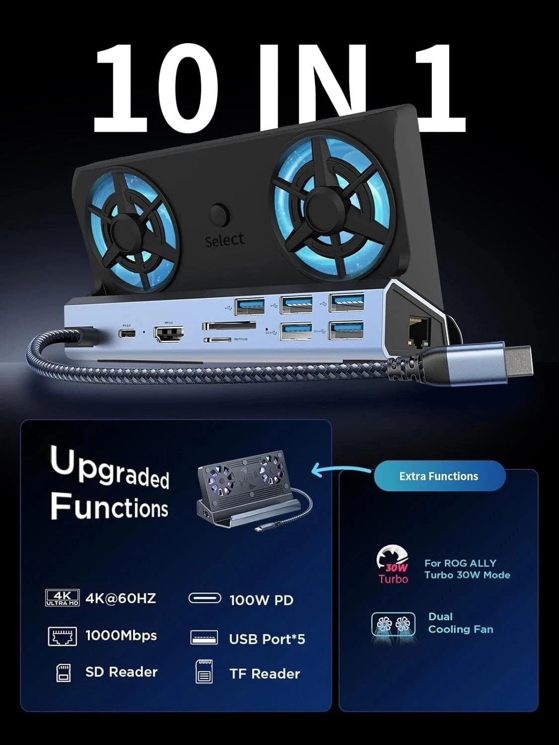13-In-1 Docking Station For Steam Deck OLED & ROG Ally X& Legion Go Dual Cooling