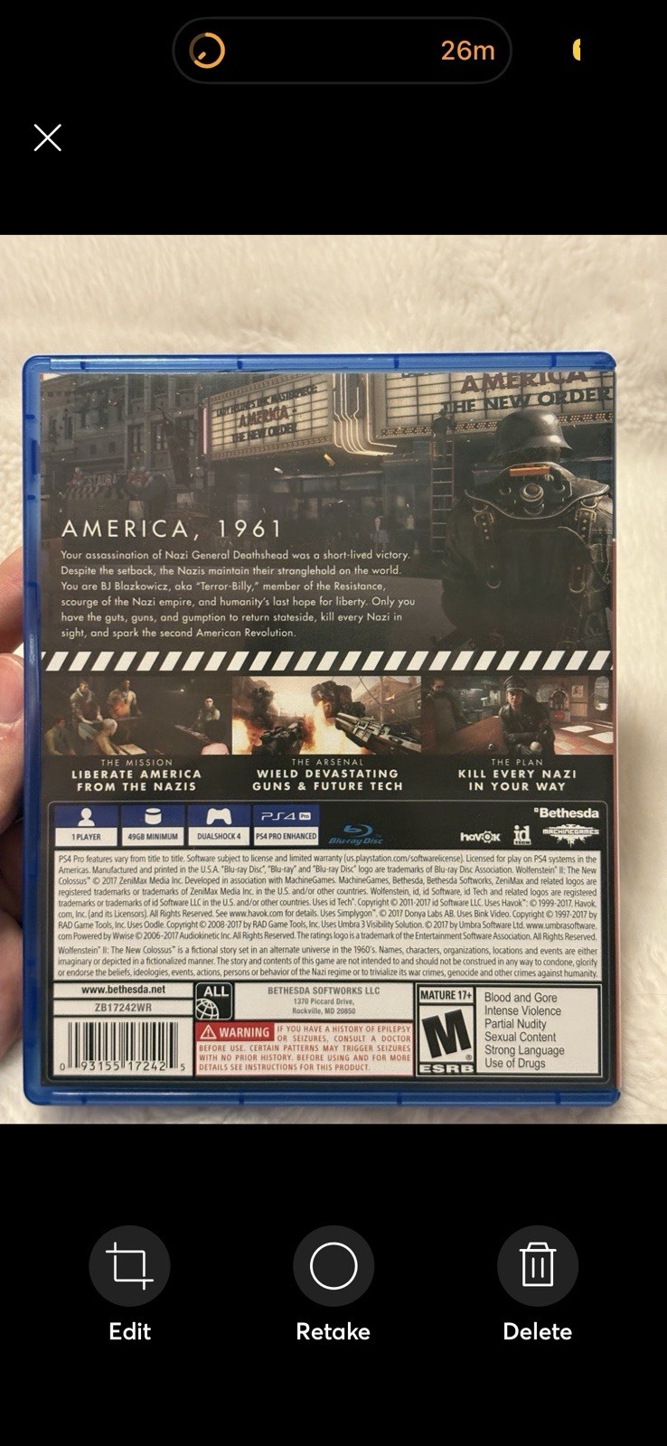 Wolfenstein II: The New Colossus & The New Order PS4 2 Game Bundle Lot CIB