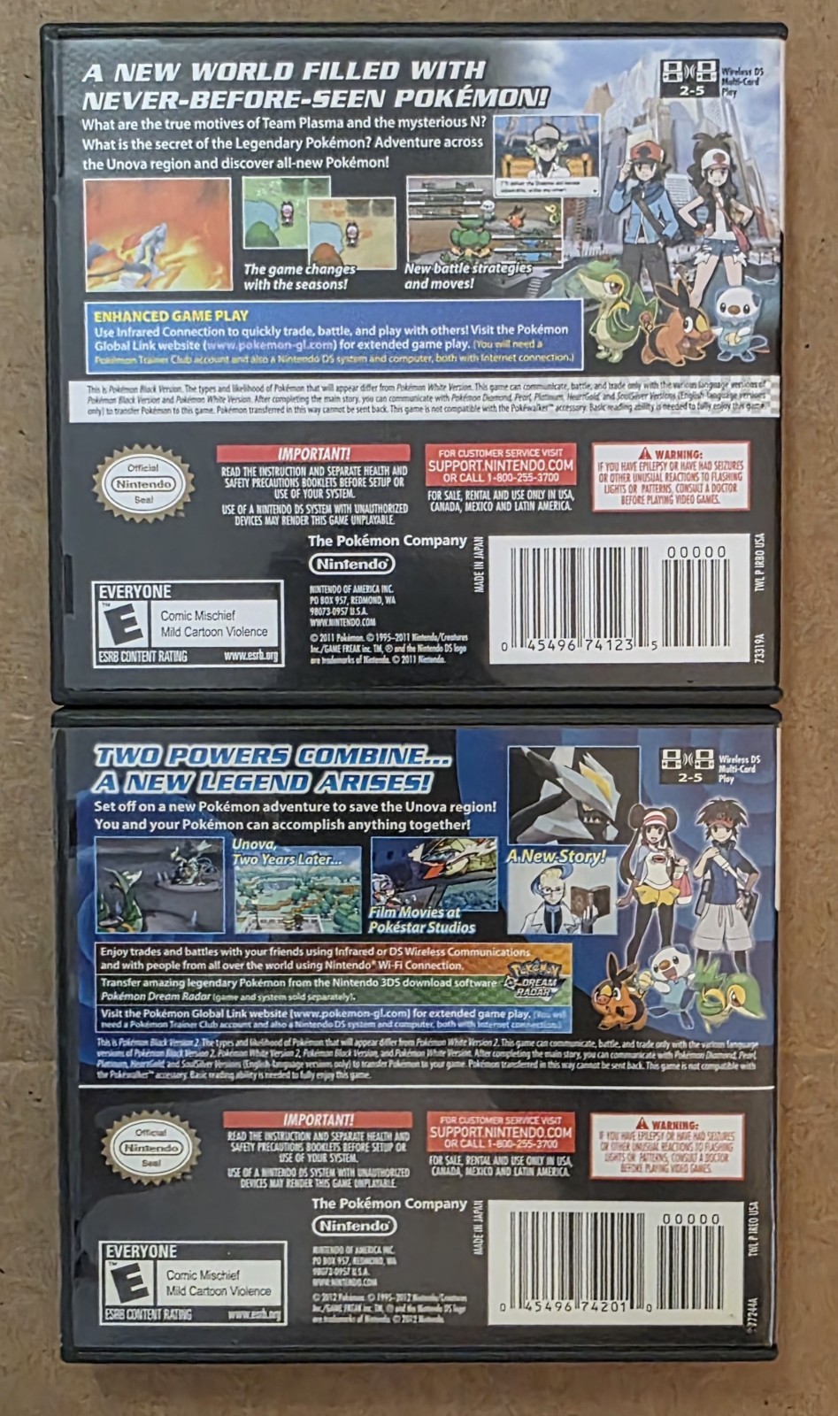 Pokemon Black Version 1 & 2 Bundle (Nintendo DS) Lot of 2- Cib Complete & Tested