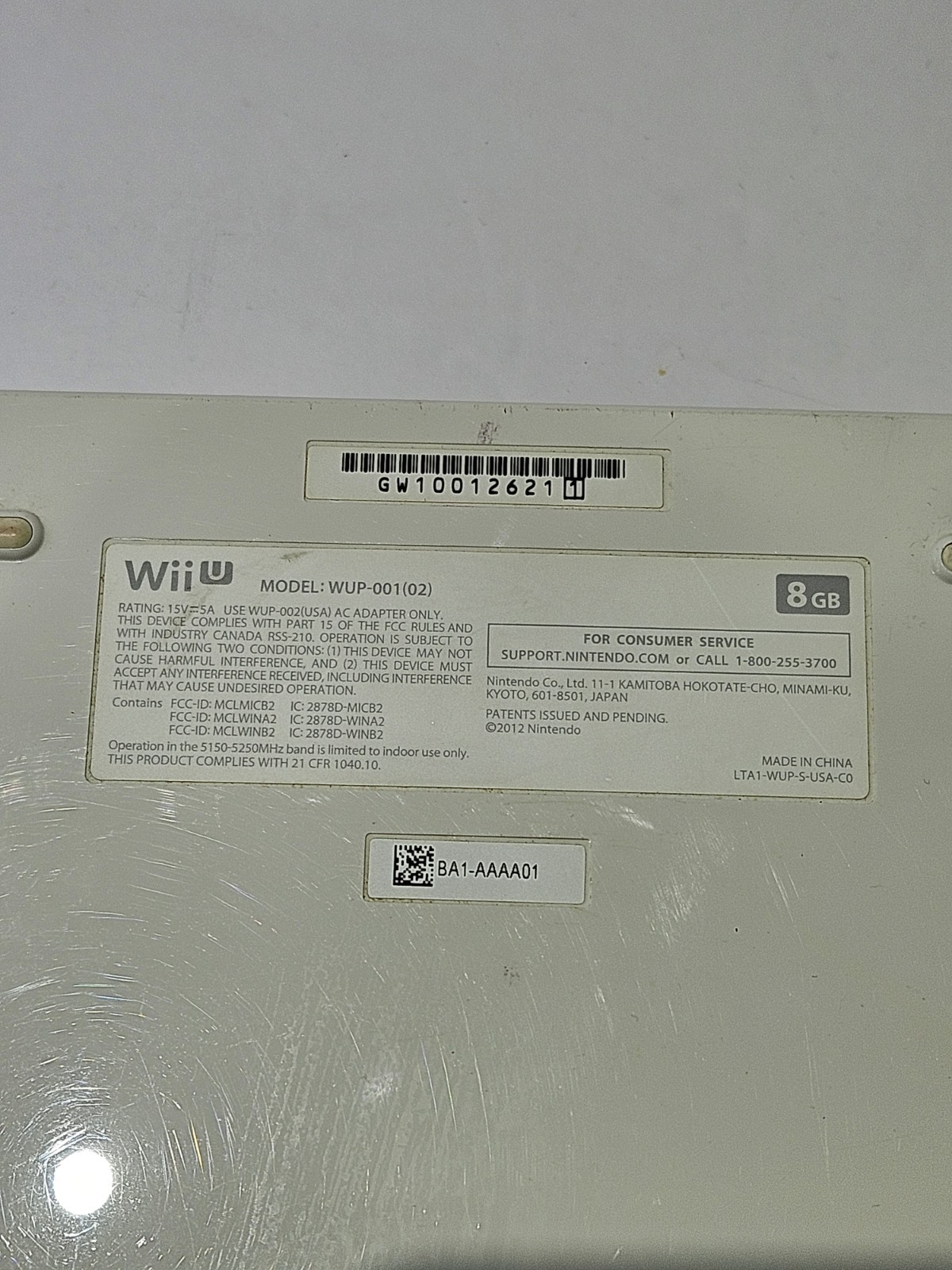 Nintendo Wii U WUP-001(02) 8GB White Console Only Error Code 160-0103 Memory