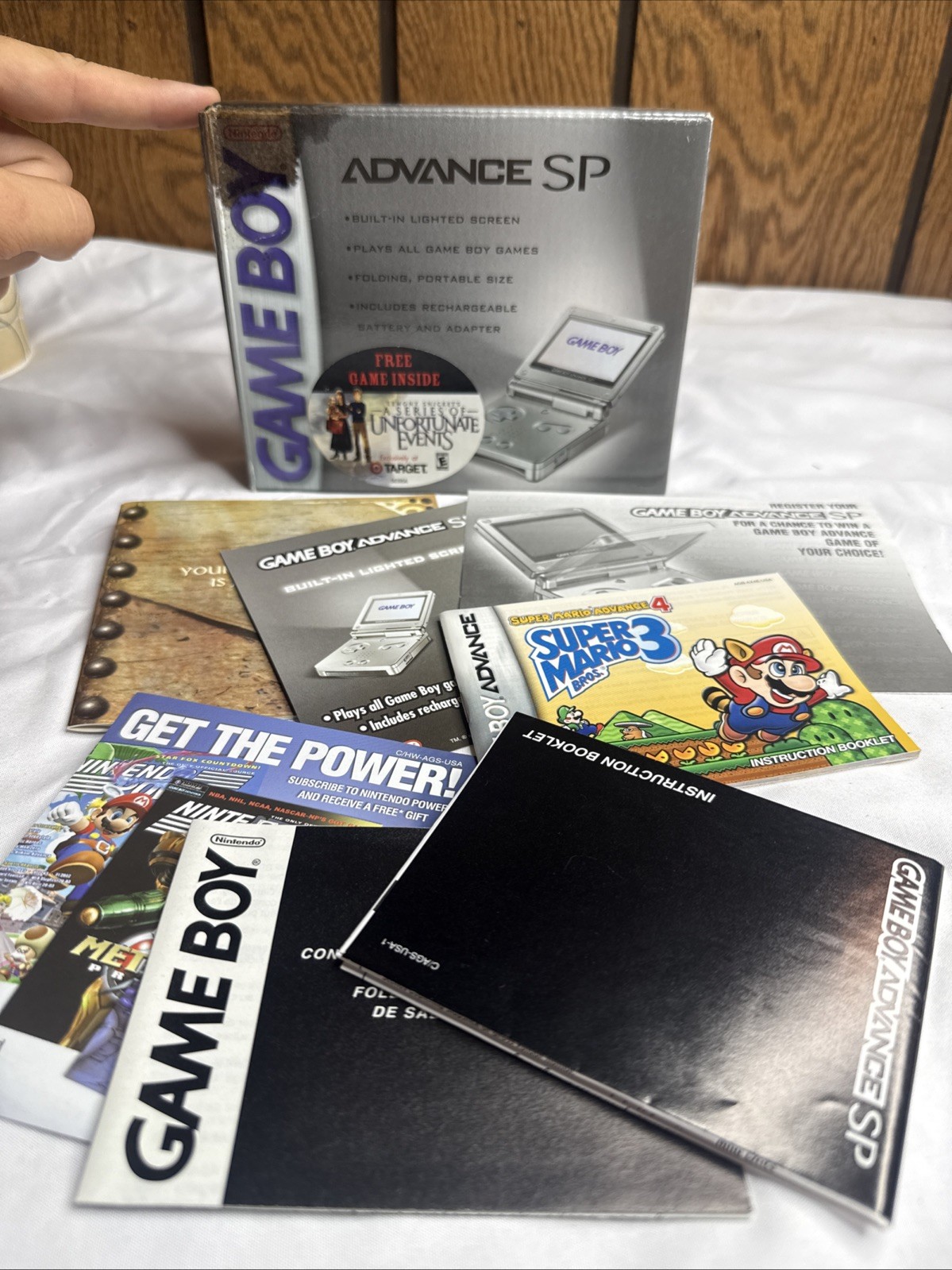 Platinum Silver Nintendo Game Boy Advance SP Box ONLY Rare “Unfortunate Events”