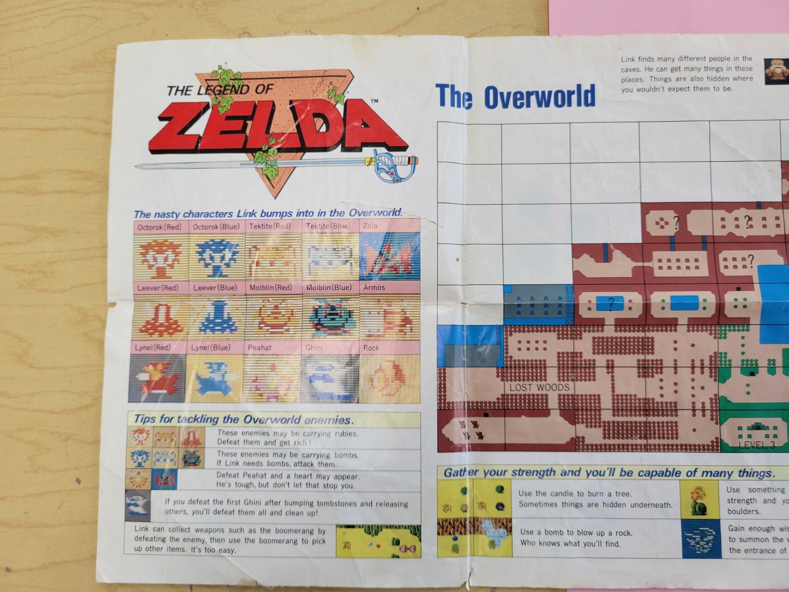 Vtg 1987 LEGEND OF ZELDA Nintendo NES Original Maps & Strategies Fold-Out Insert