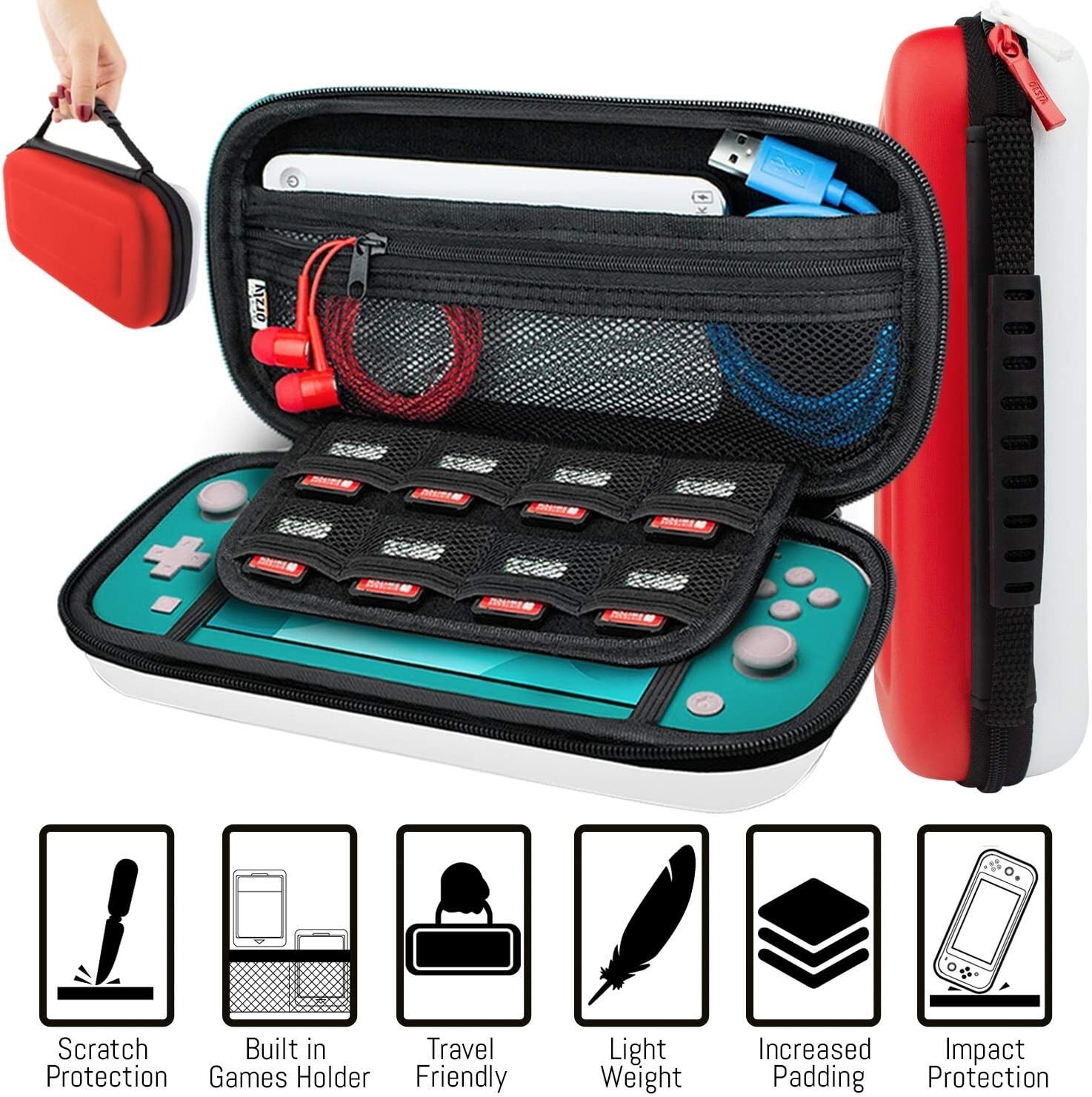 Nintendo Switch Lite Ultimate Essential Gaming Bundle Pack Red/White by Orzly