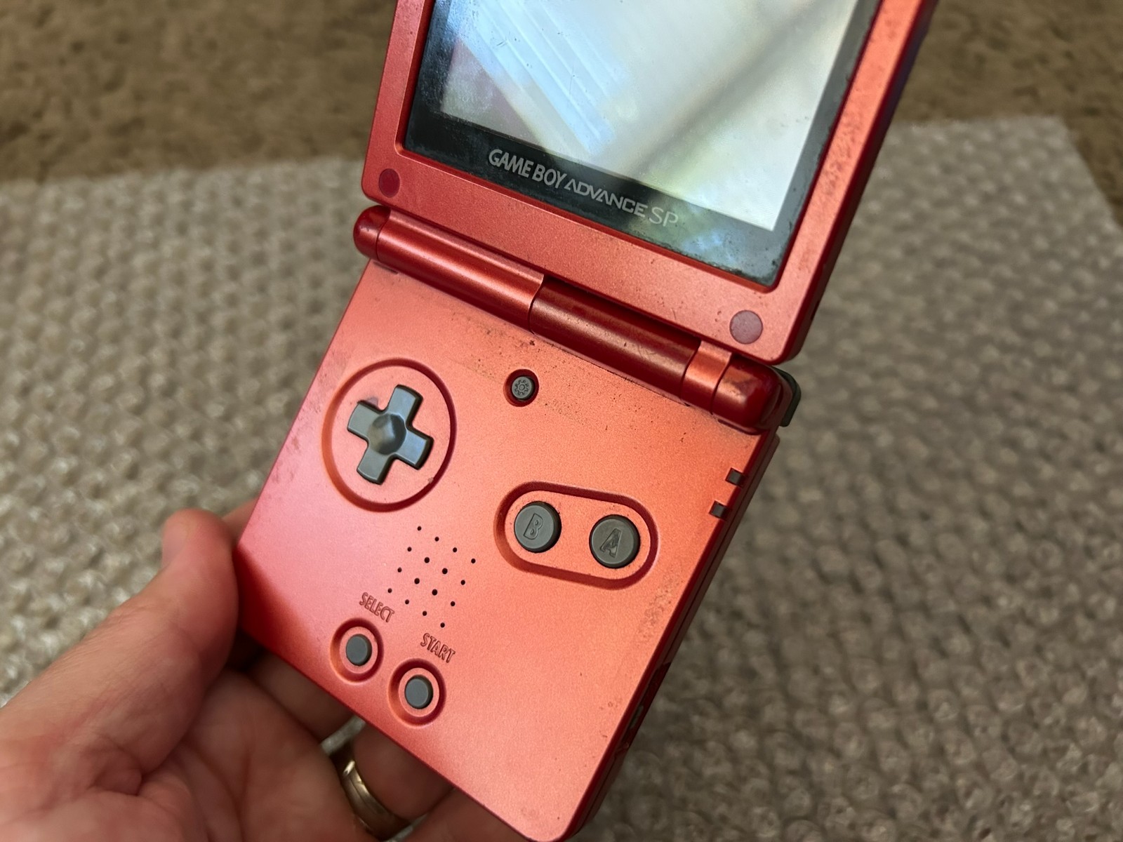 *READ* Nintendo Game Boy Advance SP Handheld System – Flame Red GBA Console
