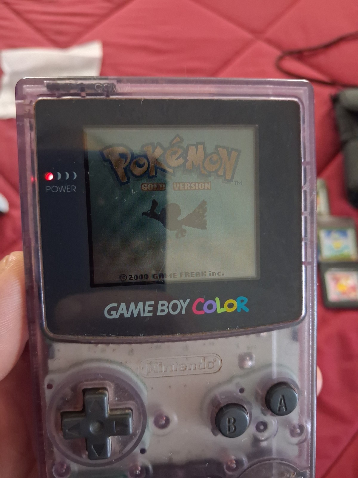 Gameboy Color Atomic Purple W/ 5 Games Case and Charging Cords. All Working GBC