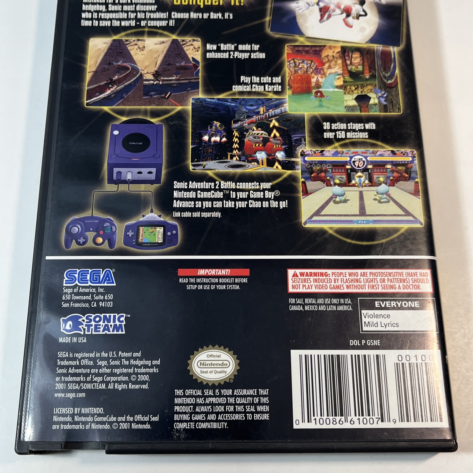 Sonic Adventure 2 Battle (Nintendo GameCube, 2004) CIB Complete w Manual