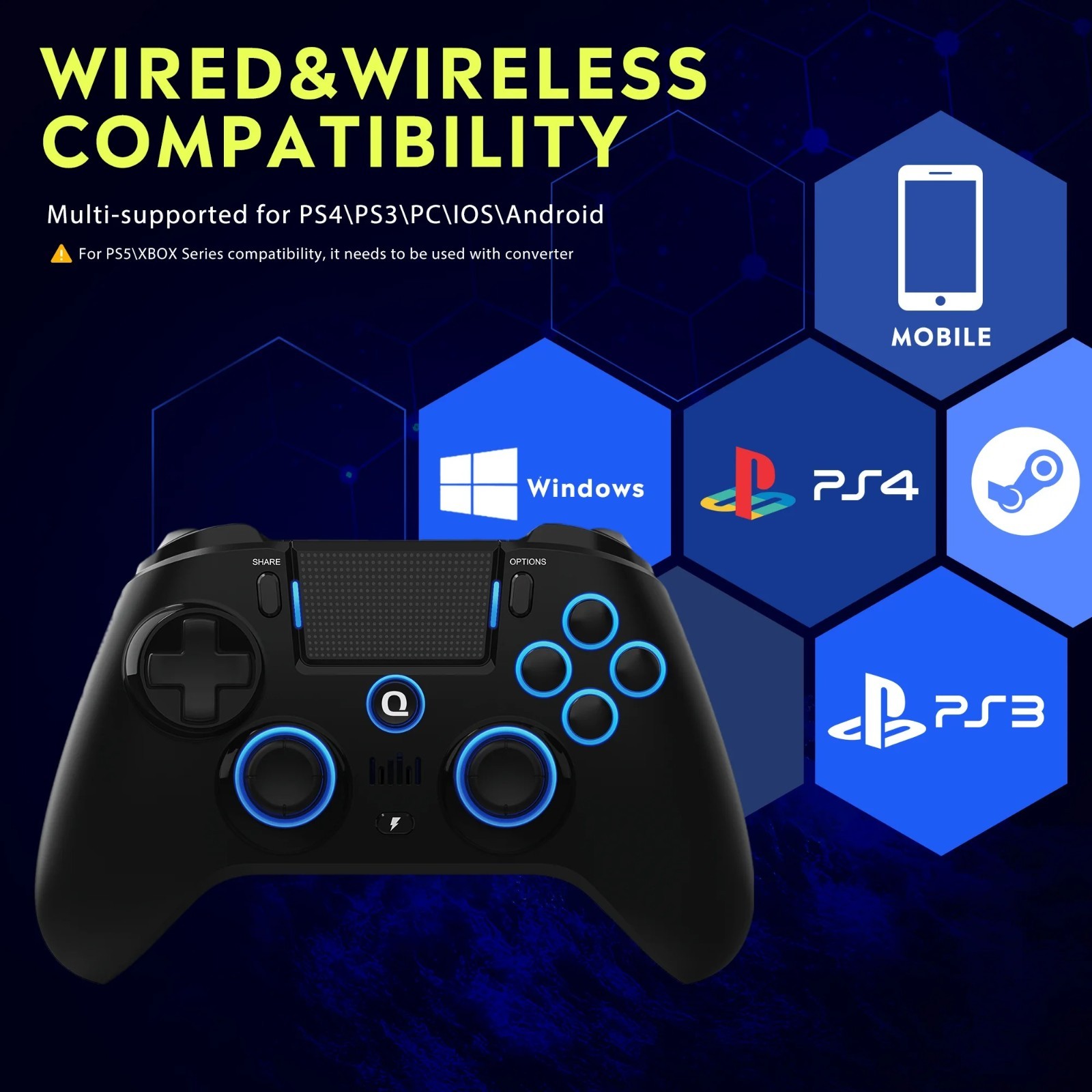 QRD Spark N5 Wireless Controller PS4 PS3 PC iOS Android Hall Joystick Vibration