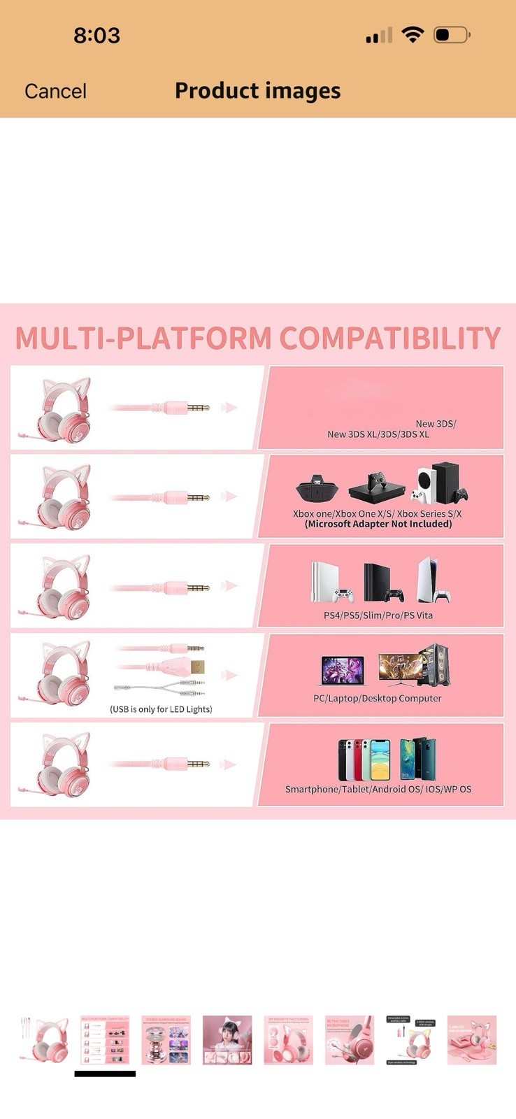 SOMIC GS510 Cat Ear Headset Wireless/Wired Gaming w/Lights, Multi-Modes Pink New