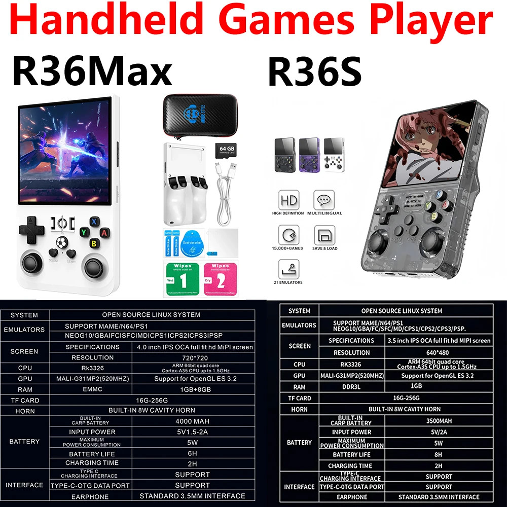 R36S Handheld Game Players 20000+ Games Portable Game Console 64/128GB Retro