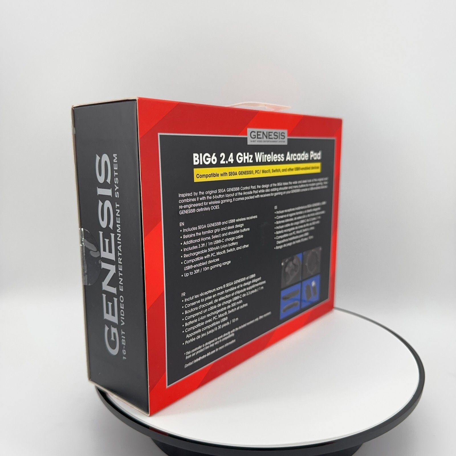 Retro-Bit Official Sega Genesis BIG6 Wireless Controller 6-Button Arcade Pad