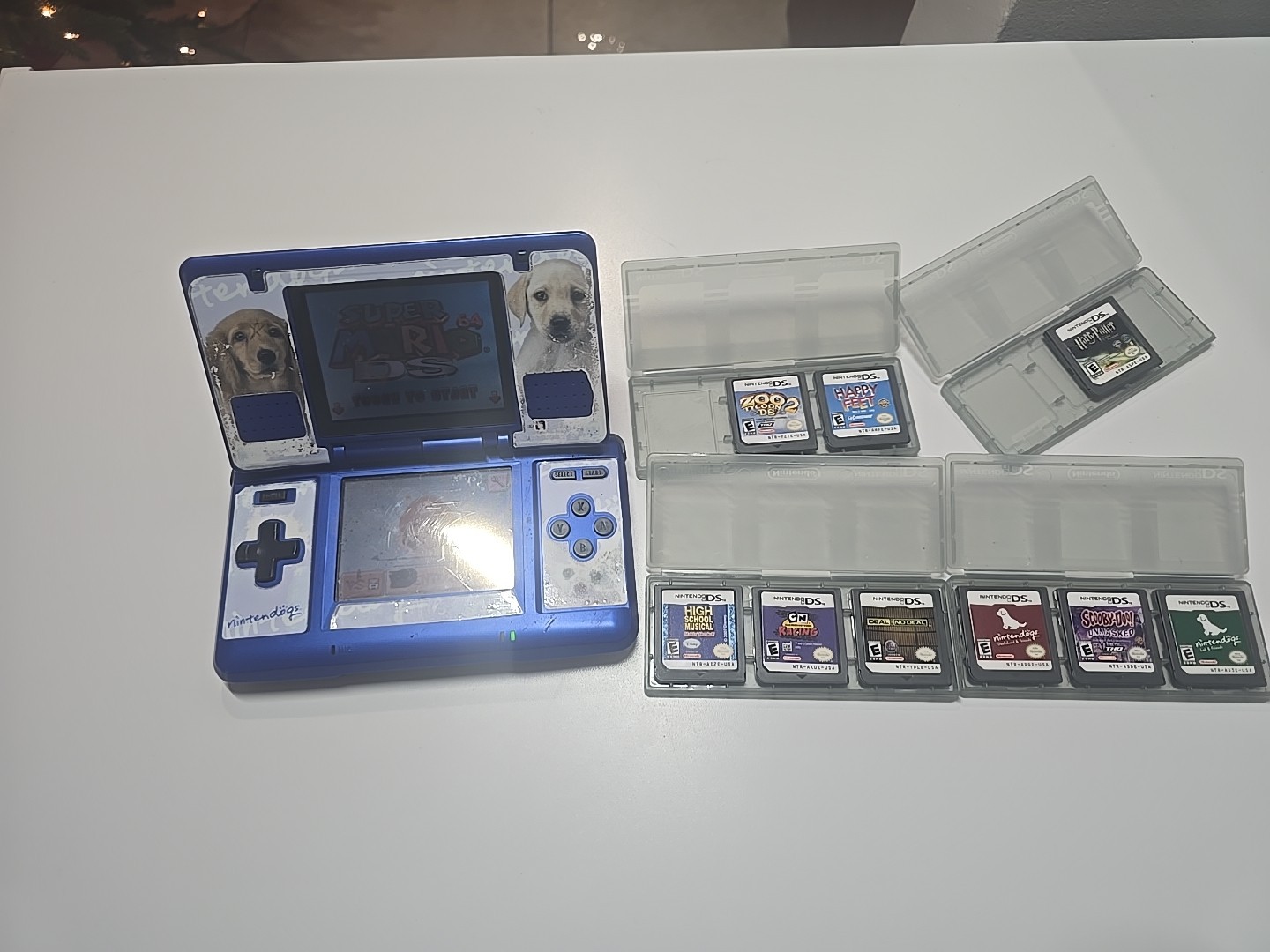 Nintendo NTR001 Nintendo DS Blue Console With 10 Games Tested And Working AS IS