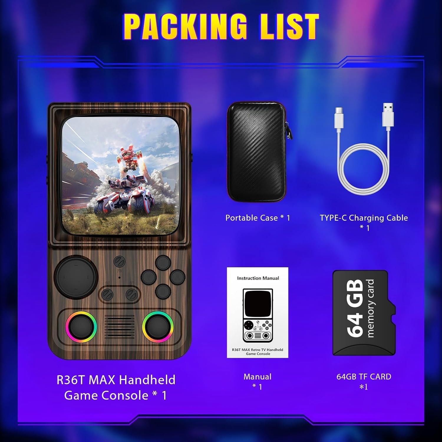 R36T MAX Upgraded Retro Handheld Game Console with 4000mAh Battery, 4.0” IPS Sc
