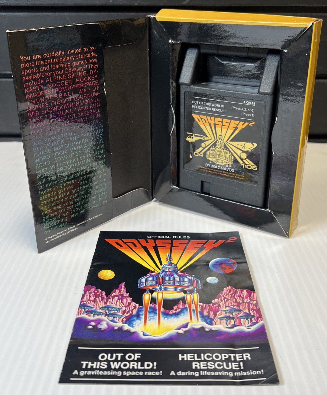 “Out of This World!/Helicopter Rescue!” For Magnavox Odyssey 2 Complete In Box