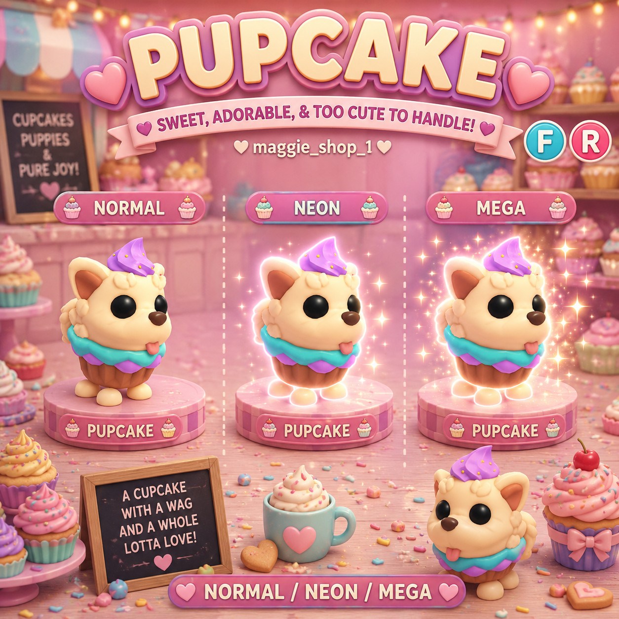 Pupcake FR Normal/Neon /Mega ✨ Adopt From Me Today ✨ Top Picks