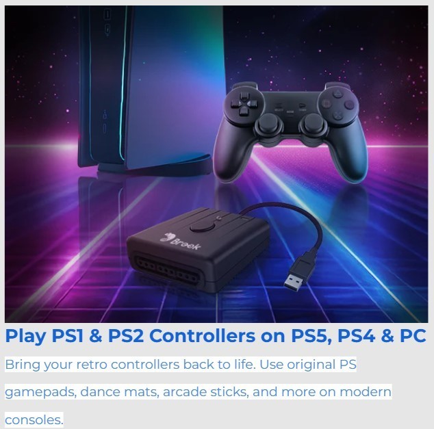 Brook Wingman FGC Retro: PS1 & PS2 Controllers for PS5 / PS4 / PC with Turbo