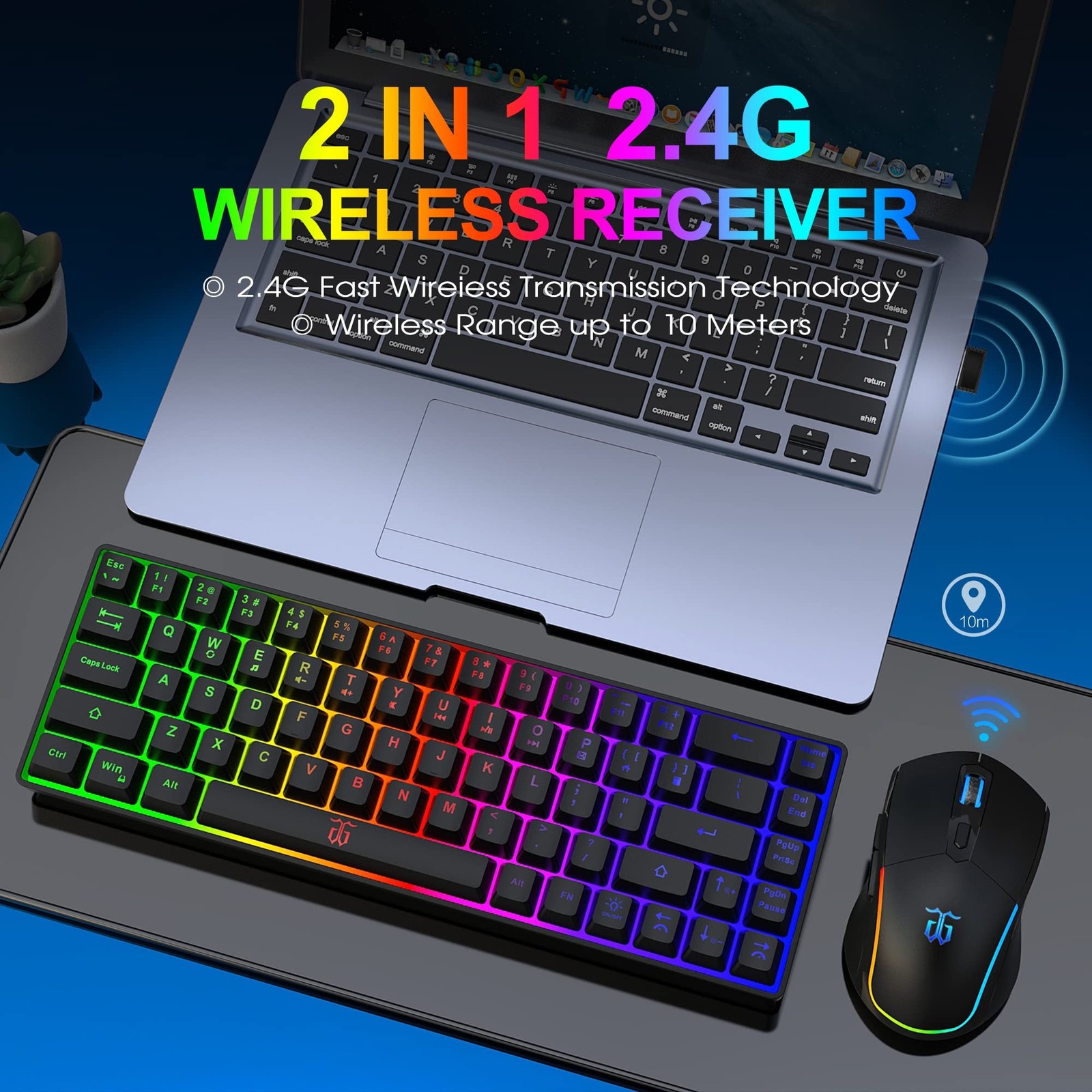 Snpurdiri 60% Wireless Gaming Keyboard and Mouse Combo,LED Backlit Rechargeab…