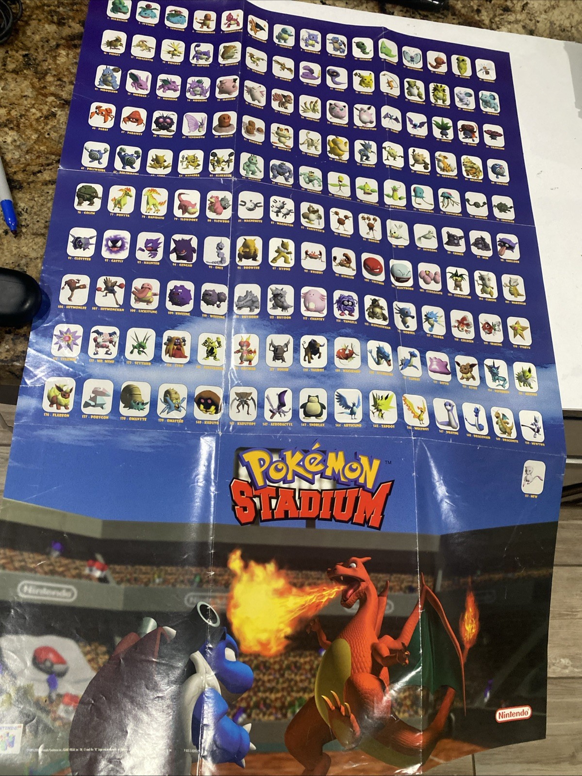 Vintage 2000 Pokemon Stadium Nintendo 64 Used Poster Promo RARE (31×20)