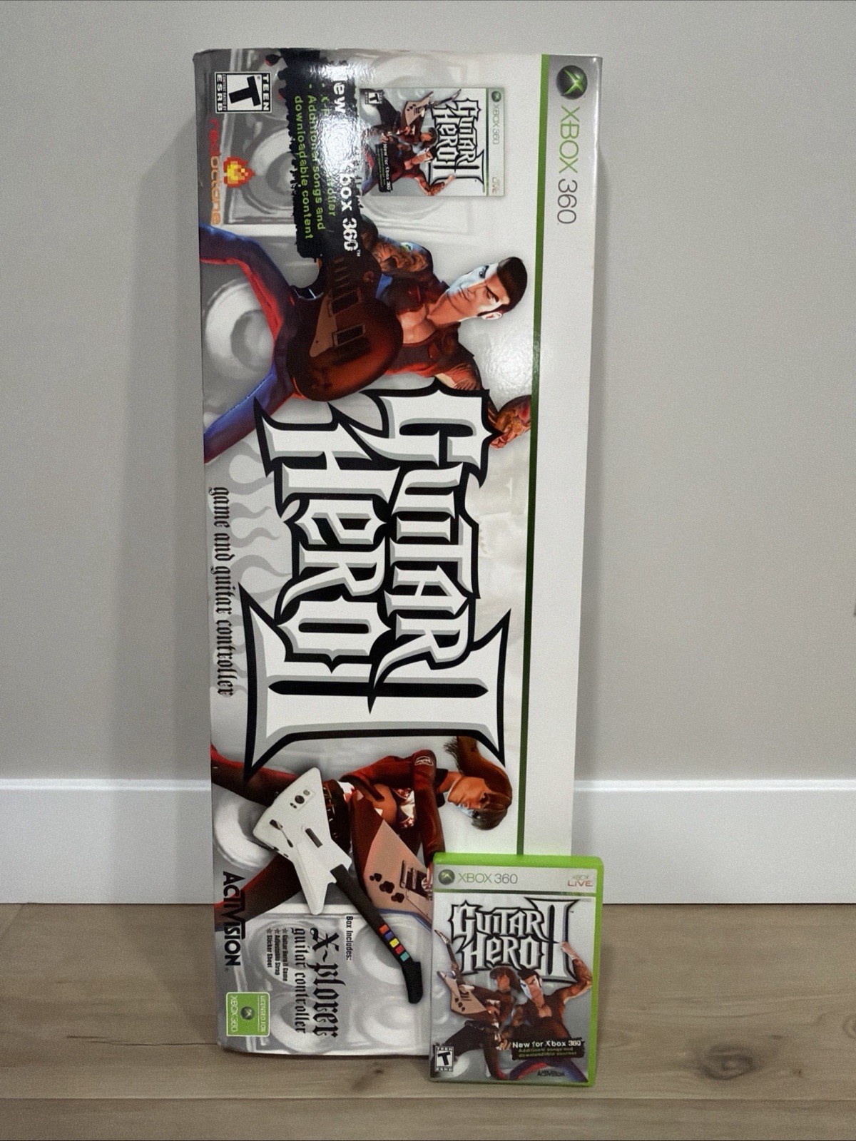 Guitar Hero II Microsoft Xbox 360 Wired X-plorer Guitar Bundle W/ Game & Strap