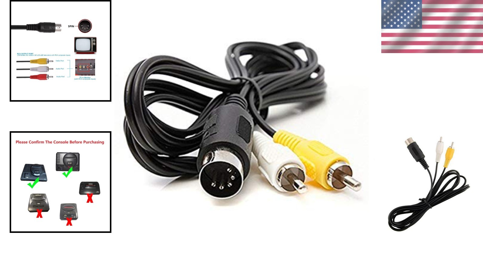 Indoor Use AV Composite Cable for Genesis 1 – Connect Retro Consoles to TV