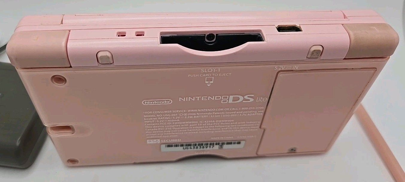 Nintendo DS Lite Coral Pink w/charger stylus gba USG-USA-1 Screen Scratch Tested