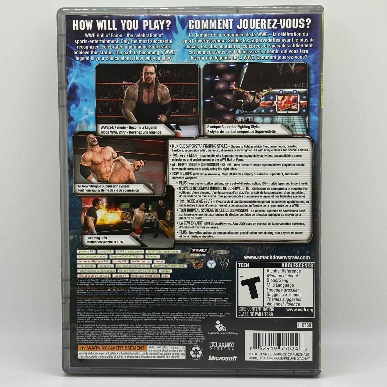 XBOX360 WWE Lot of 3 / SmackDown Vs Raw 2008 (Platinum), 2010, WWE12 / TESTED