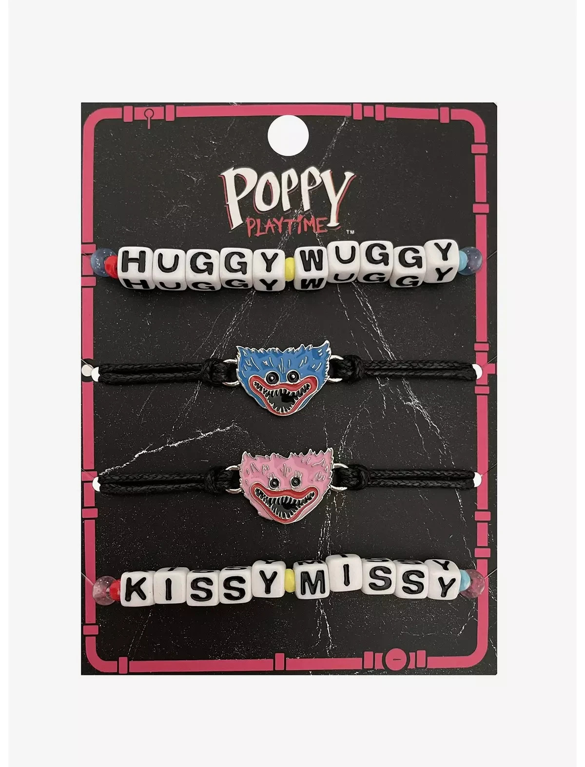 Huggy Wuggy & Kissy Missy 4 Bracelet Set Beaded Cord Horror Game Poppy Playtime
