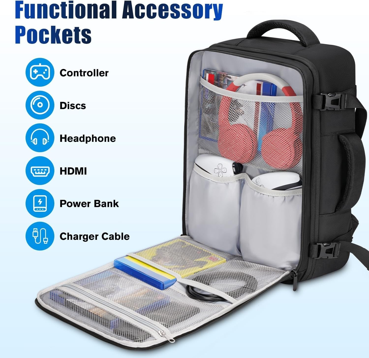 Travel Backpack for PlayStation 5 PS5/PS5 Pro/Ps5 Slim with Multiple Pockets