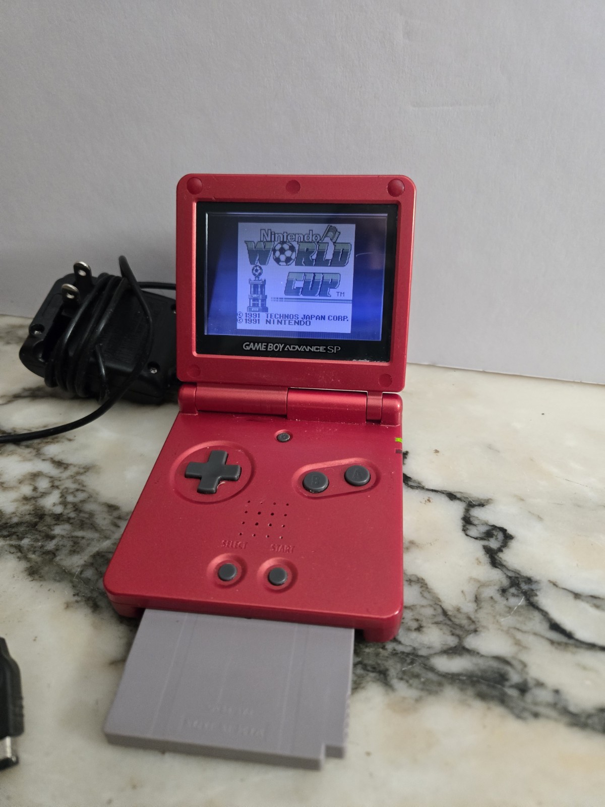 Nintendo Game Boy Advance SP AGS‑001 Red + Charger + World Cup – Tested Works