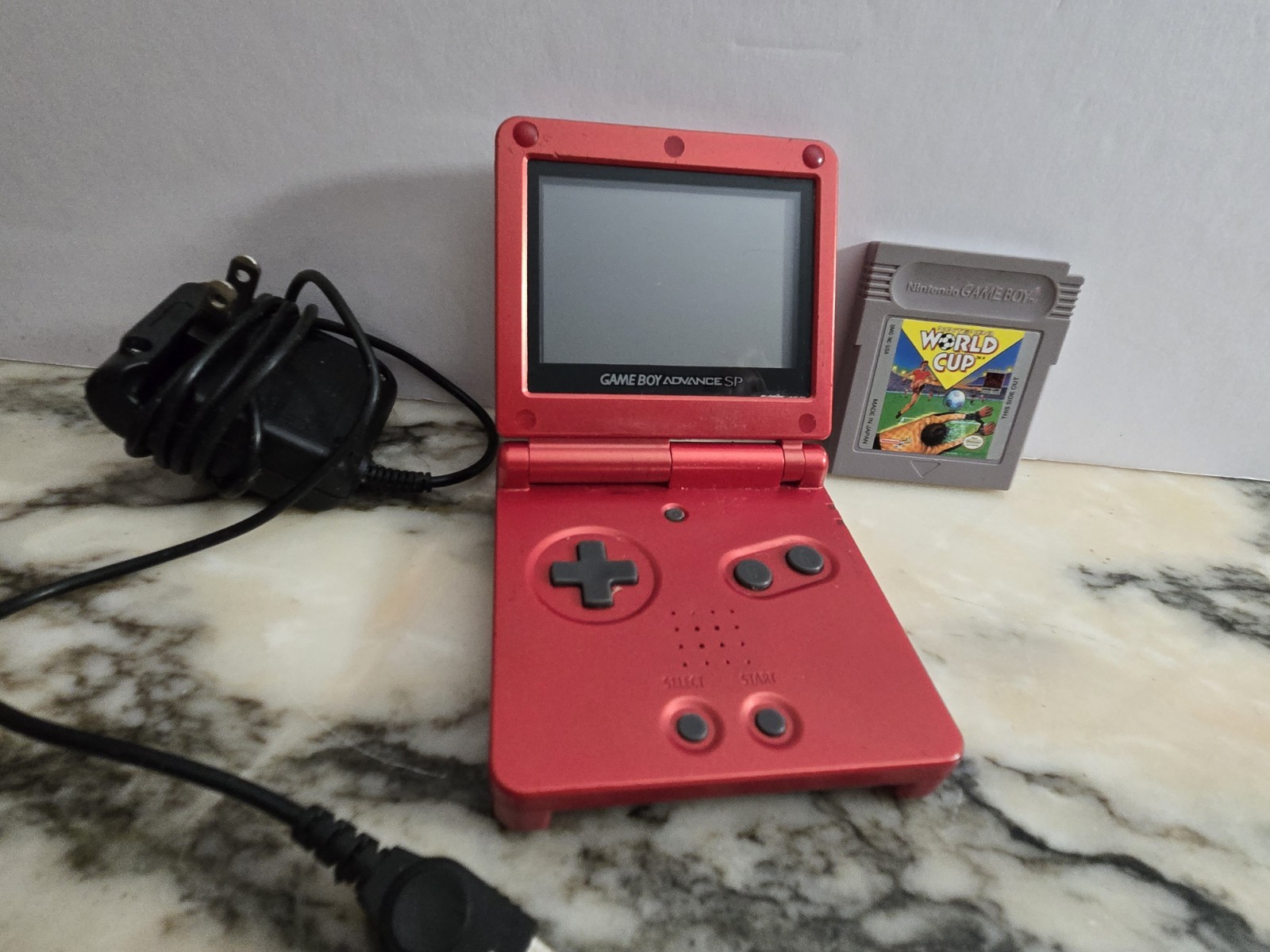 Nintendo Game Boy Advance SP AGS‑001 Red + Charger + World Cup – Tested Works