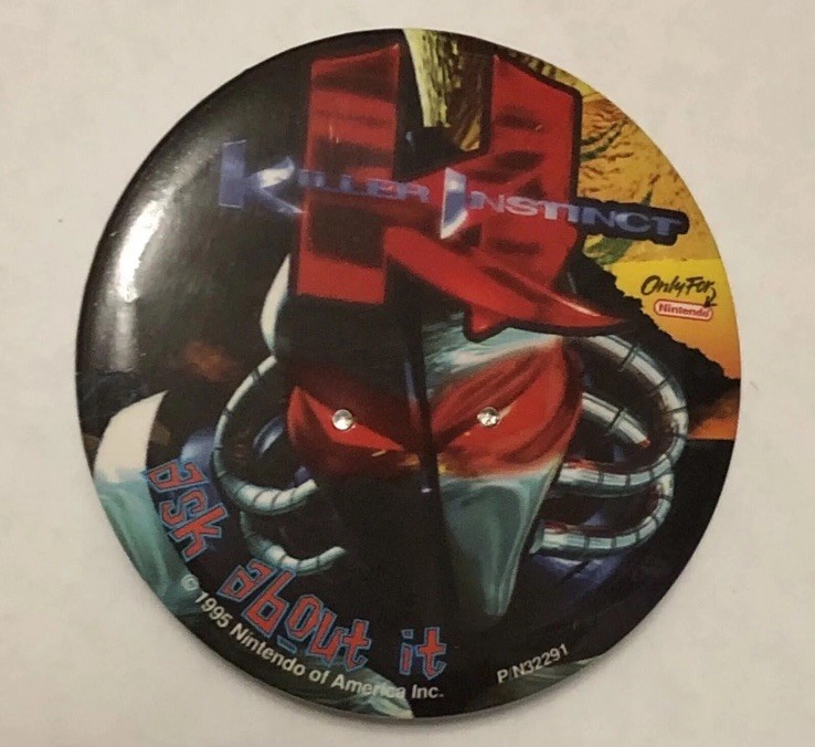 Vtg 1995 Nintendo NES Killer Instinct Promotional Employee Pin Gaming Comic Con