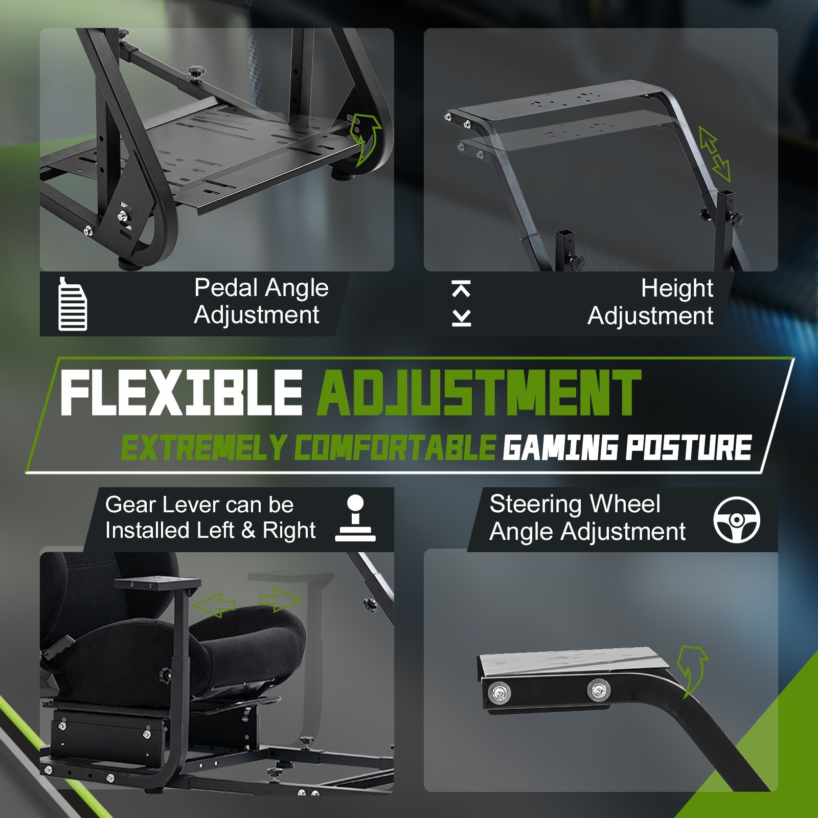 Hottoby Racing Simulator Cockpit With Black Seat & Monitor Stand Fits Logitech