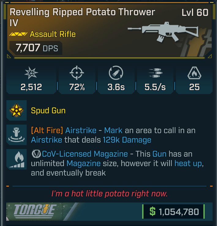 Borderlands 4⭐POTATO THROWER ASSAULT RIFLE⭐AIR STRIKE⭐COV