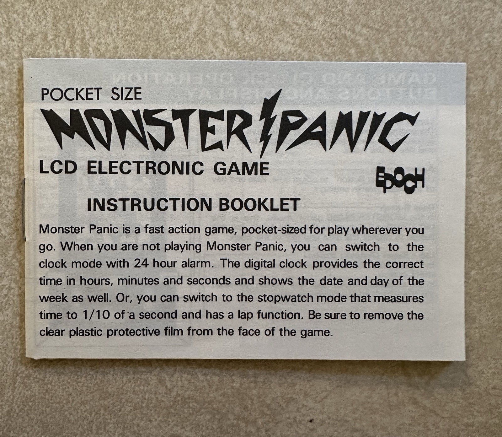 Pocket Size Monster Panic The Horror- FIlled Ation LCD Handheld Game 1981 Epoch