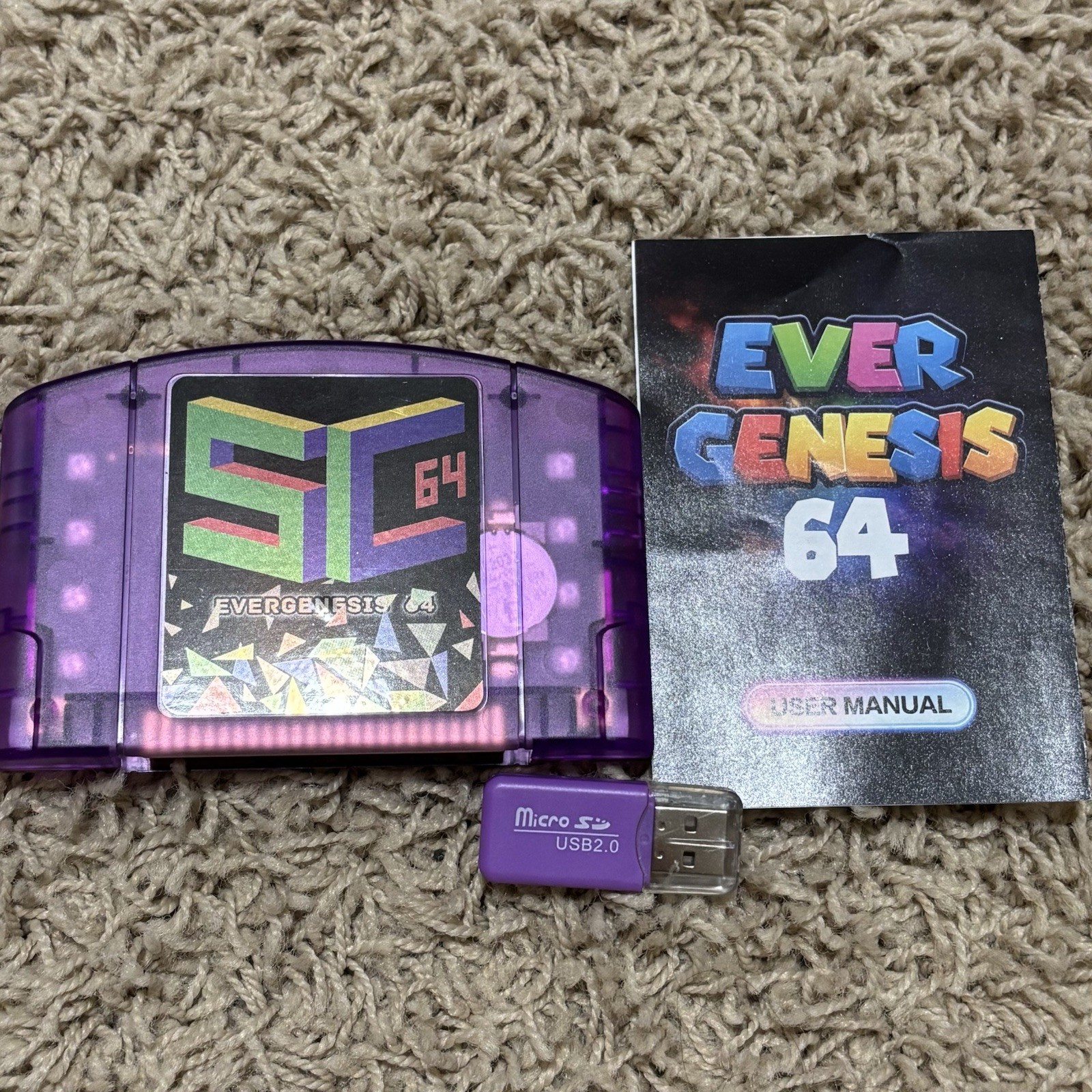Summercart 64 Game Cartidge 32GB – Purple With SD To USB Converter & Manual
