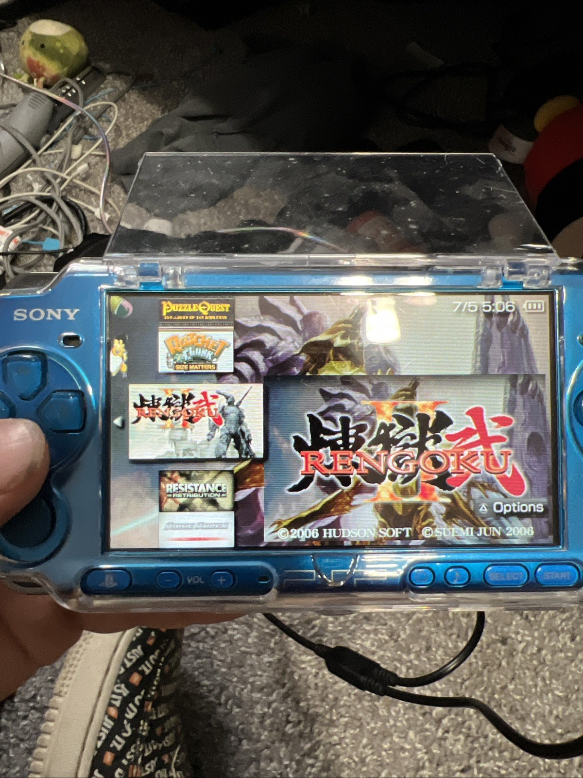 Sony PSP-3000 Blue Console Bundle 64GB with Charger, Case also Custom.